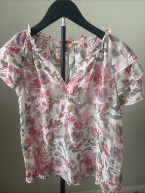 Floral Shoulder Ruffle Women’s Top - Pink Multi